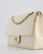 Chanel Vintage White Medium Classic Double Flap Bag in Lambskin Leather with 24K Gold Hardware