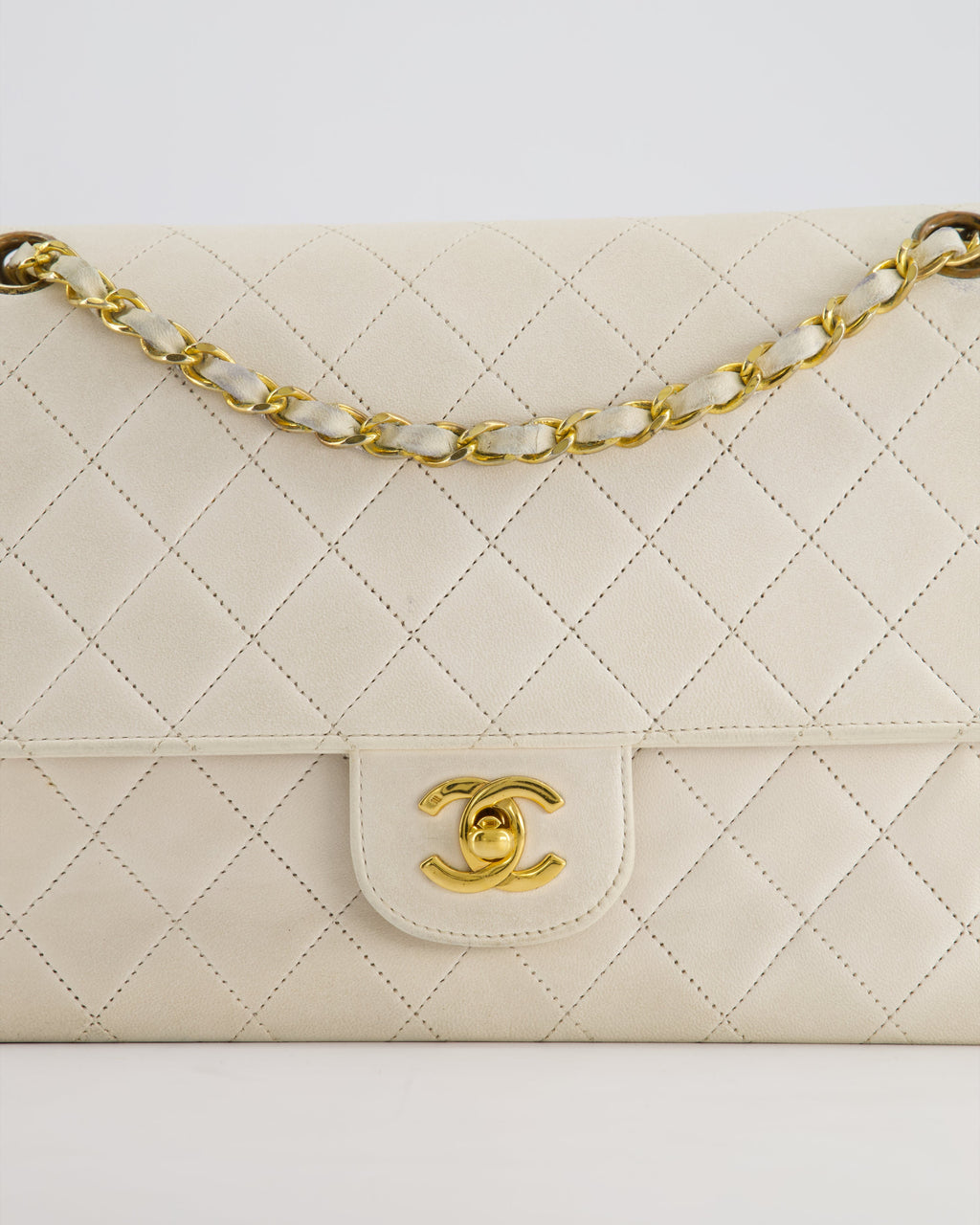 Chanel Vintage White Medium Classic Double Flap Bag in Lambskin Leather with 24K Gold Hardware