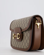 Gucci Horsebit 1955 Medium Shoulder Bag in Beige/Dark Brown GG Supreme Monogram Canvas & Brown Leather Trim with Gold Hardware RRP £2,400