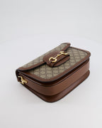 Gucci Horsebit 1955 Medium Shoulder Bag in Beige/Dark Brown GG Supreme Monogram Canvas & Brown Leather Trim with Gold Hardware RRP £2,400