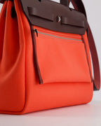 Hermès Herbag Zip Retourne 31 Bag in Rose Texas Toile Militaire Canvas, Rouge Sellier Hunter Leather with Palladium Hardware