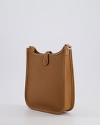 Hermès Mini Evelyne 16 Bag in Gold Clemence Leather with Palladium Hardware and Gold Sangle Strap
