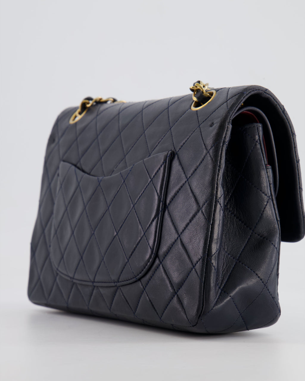 Chanel Vintage Navy Medium Classic Double Flap Bag in Lambskin Leather with 24K Gold Hardware