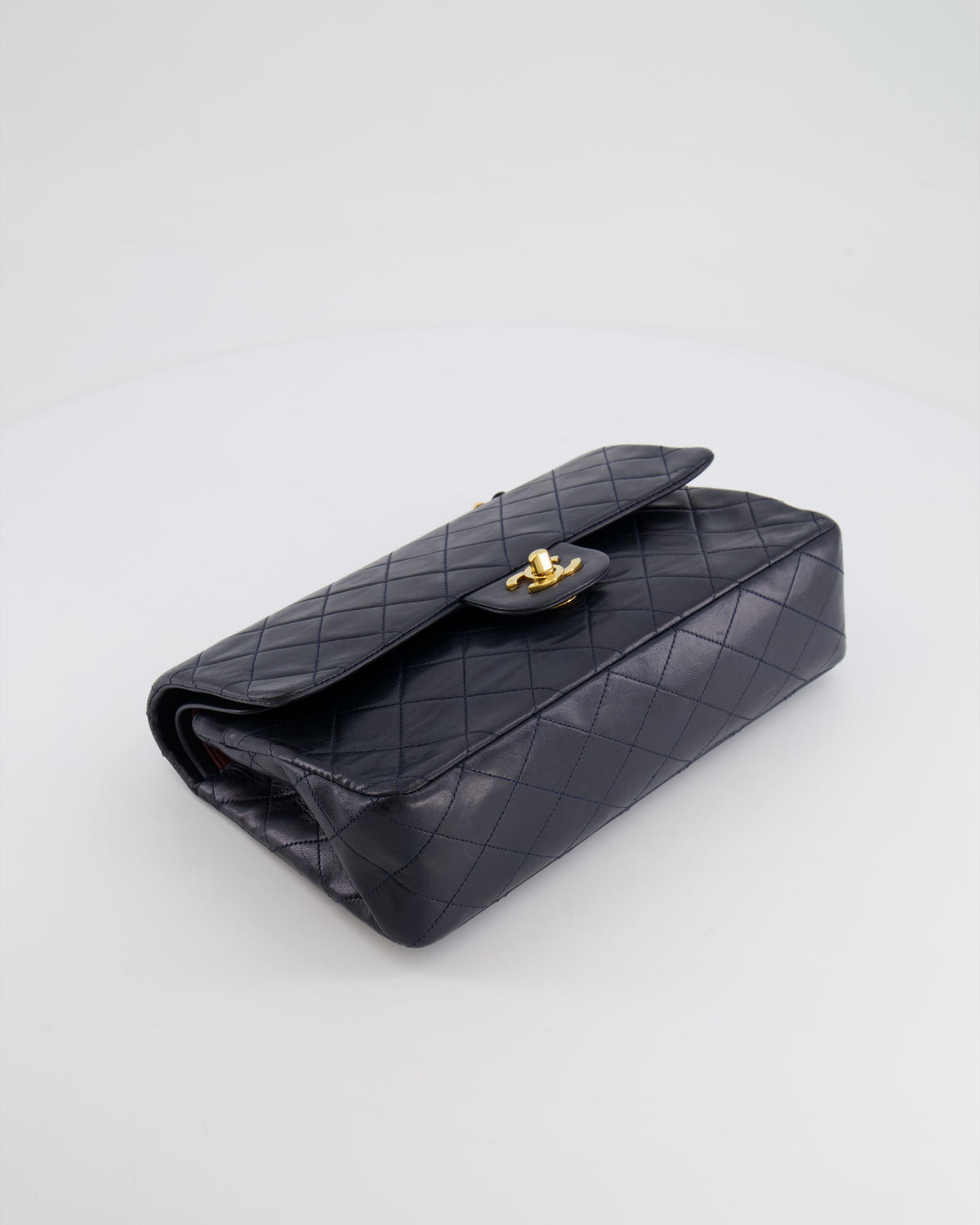 Chanel Vintage Navy Medium Classic Double Flap Bag in Lambskin Leather with 24K Gold Hardware