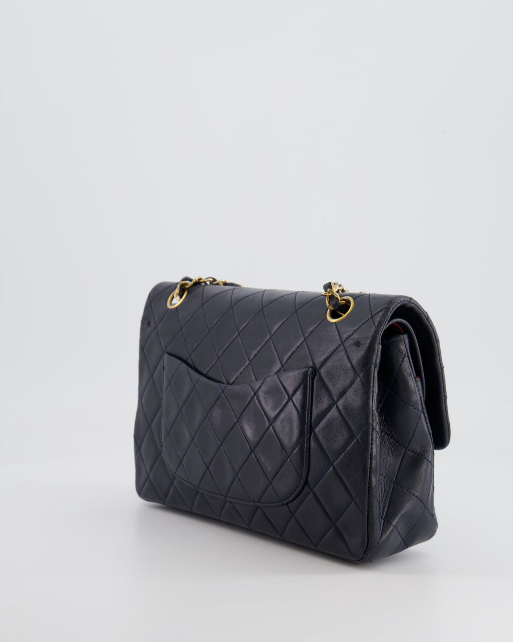 Chanel Vintage Navy Medium Classic Double Flap Bag in Lambskin Leather with 24K Gold Hardware