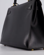 Hermès Vintage Kelly 32cm Sellier Bag in Noir Box Calf Leather with Gold Hardware