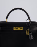 Hermès Vintage Kelly 32cm Sellier Bag in Noir Box Calf Leather with Gold Hardware
