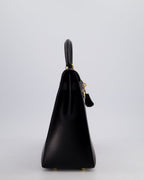 Hermès Vintage Kelly 32cm Sellier Bag in Noir Box Calf Leather with Gold Hardware