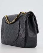 Chanel Vintage Black Classic Medium Stitched Edge Double Flap Bag in Lambskin Leather with 24K Gold Hardware