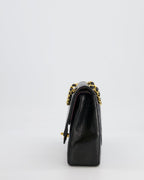 Chanel Vintage Black Classic Medium Stitched Edge Double Flap Bag in Lambskin Leather with 24K Gold Hardware