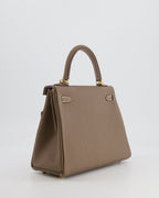 *RARE* Hermès Kelly 25cm Retourne Bag in Etoupe Togo Leather with Gold Hardware