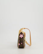 *NEW* Louis Vuitton X Takashi Murakami Brown Pochette Accessories Bag with Cherry Blossom Motifs in Coated Canvas & Calfskin Leather with Gold Hardware