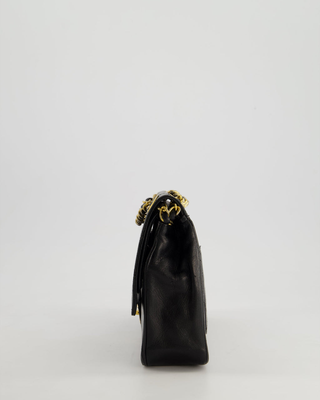 Chanel Vintage Black Classic Medium Stitched Edge Double Flap Bag in Lambskin Leather with 24K Gold Hardware