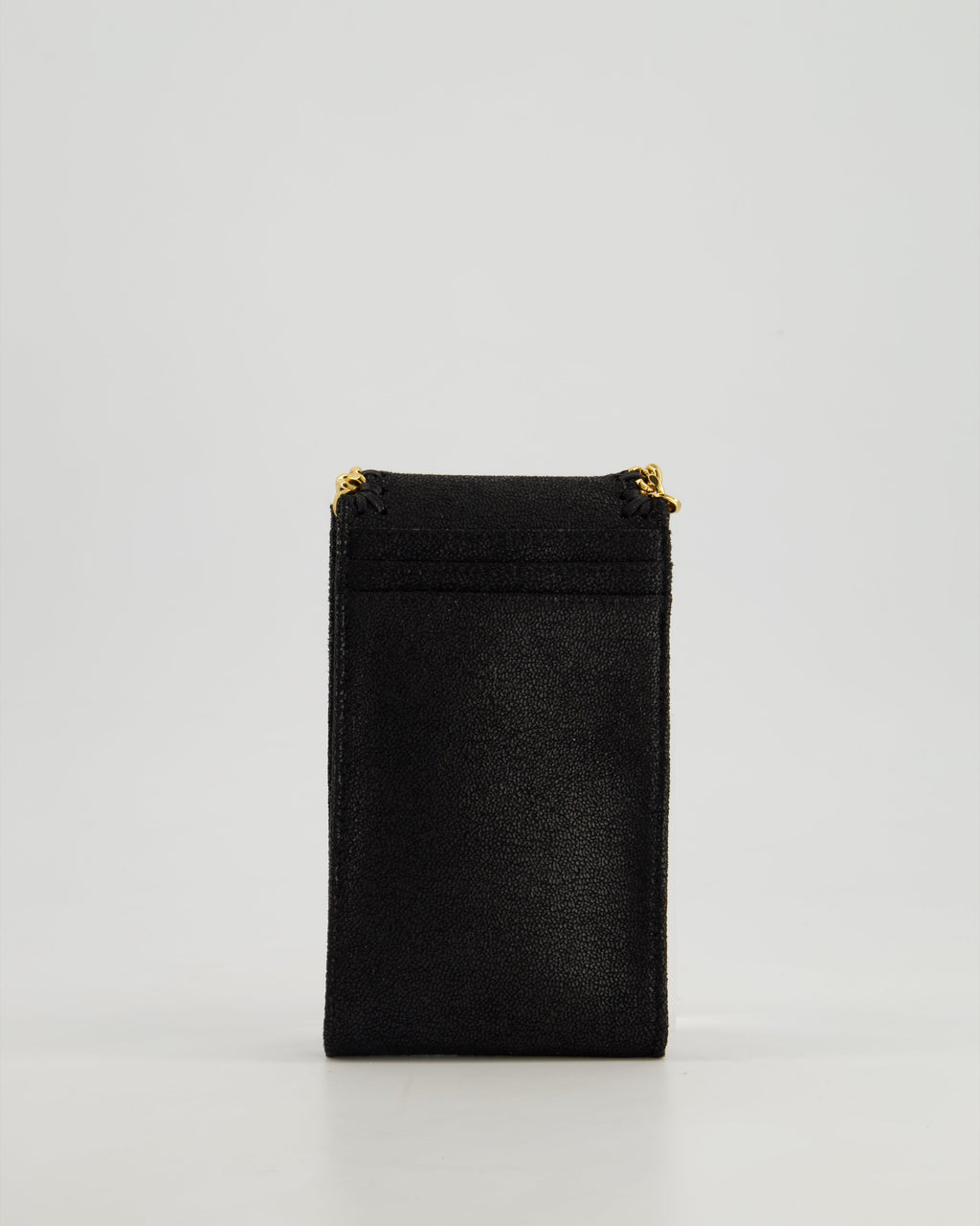 Stella McCartney Black Vegan Leather Falabella Cross-Body Phone Pouch with Gold Chain Detail