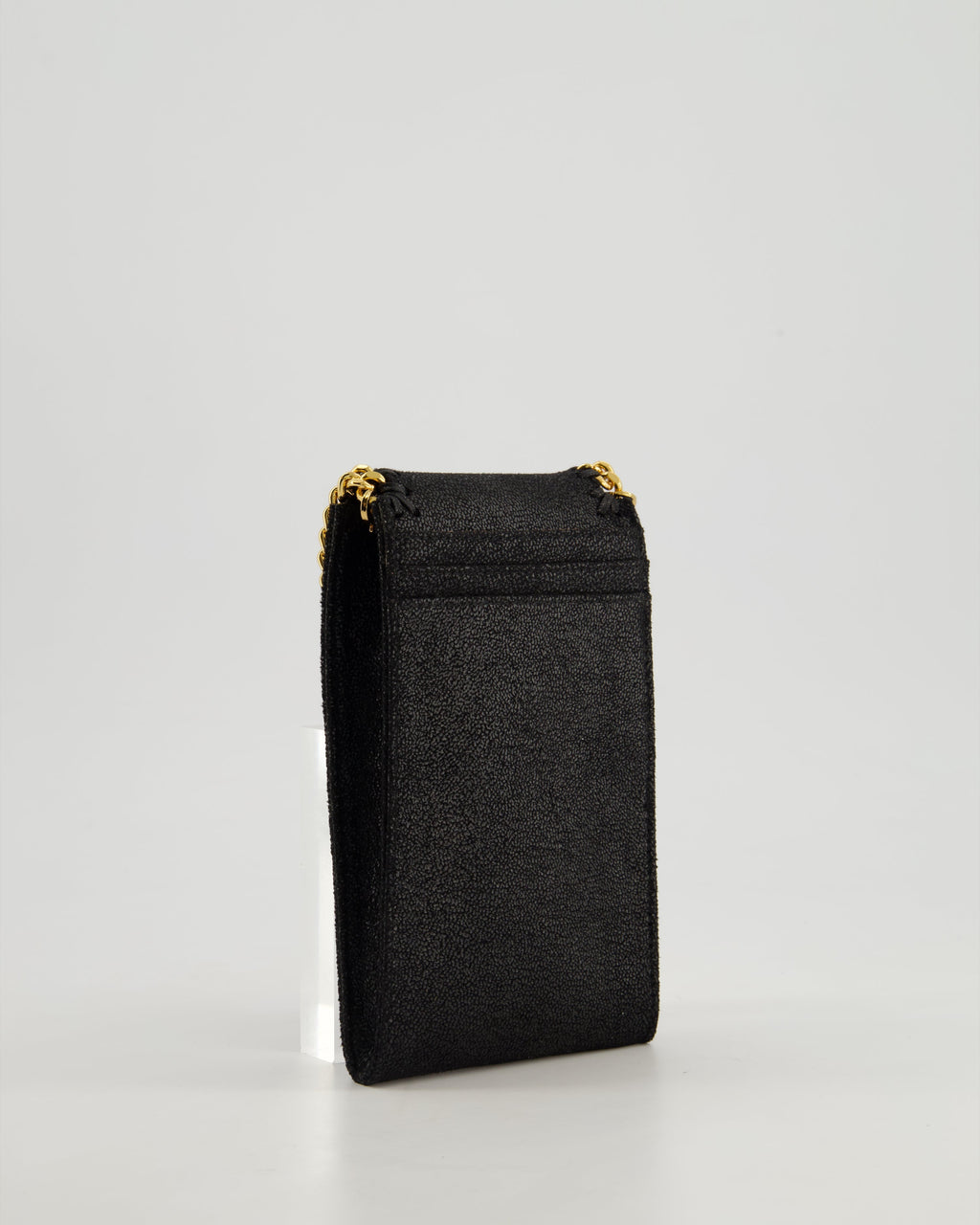 Stella McCartney Black Vegan Leather Falabella Cross-Body Phone Pouch with Gold Chain Detail