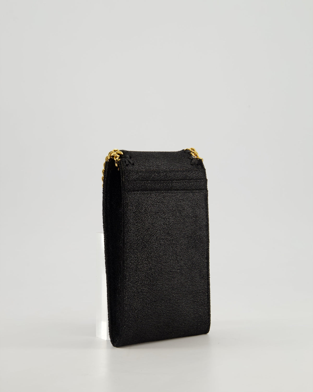 Stella McCartney Black Vegan Leather Falabella Cross-Body Phone Pouch with Gold Chain Detail
