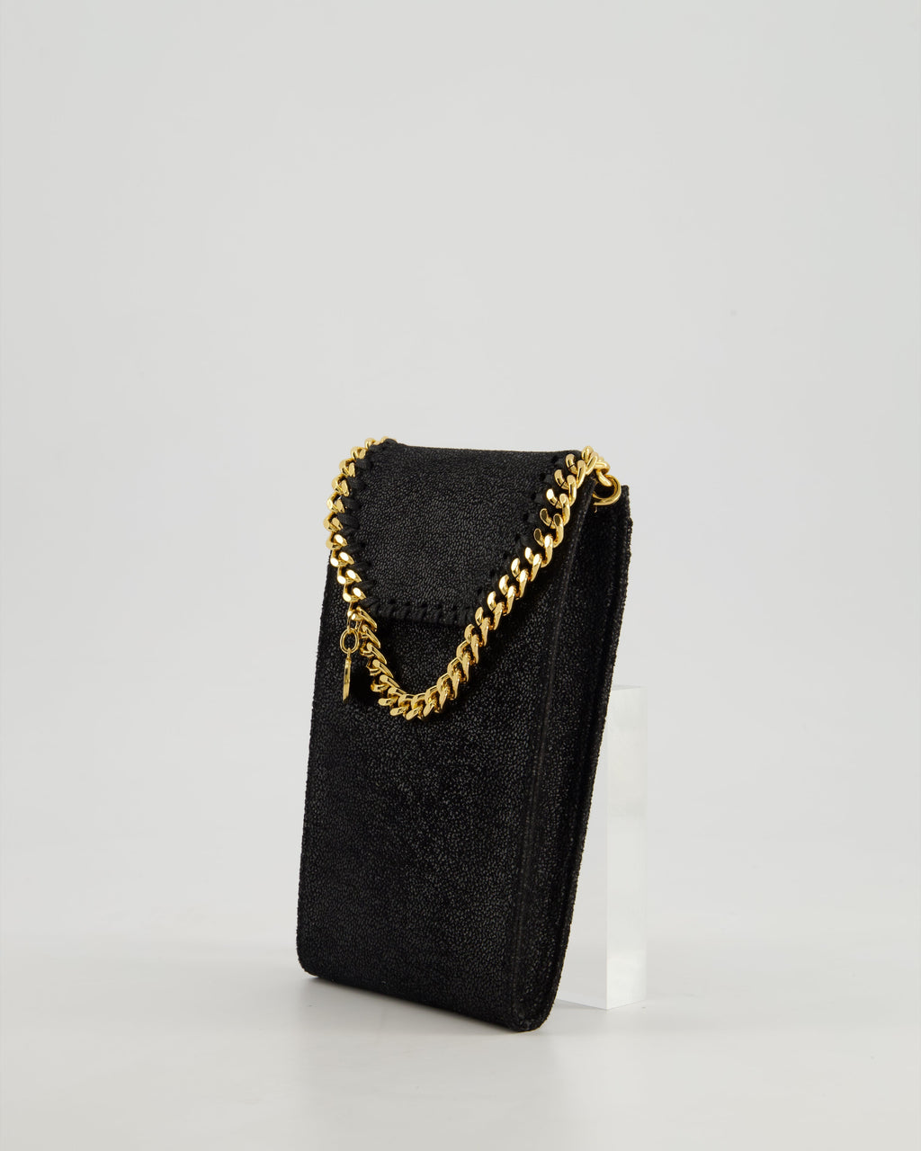 Stella McCartney Black Vegan Leather Falabella Cross-Body Phone Pouch with Gold Chain Detail