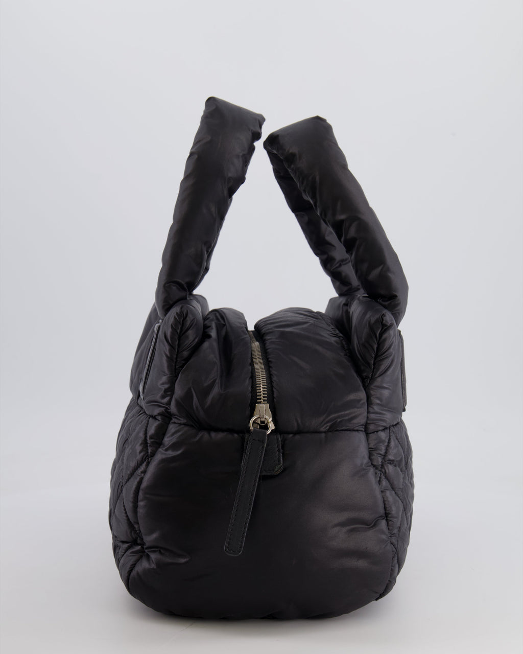 Chanel Black Coco Cocoon Bag in Nylon and Silver Hardware with Leather CC Details