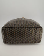 Goyard Saint Louis GM Black Shoulder Tote Bag in Goyardine Canvas and Brown Chevroches Calfskin Leather