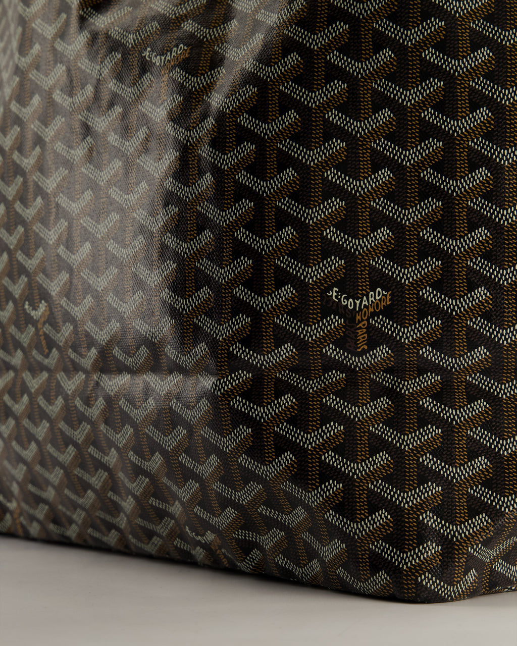 Goyard Saint Louis GM Black Shoulder Tote Bag in Goyardine Canvas and Brown Chevroches Calfskin Leather