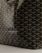 Goyard Saint Louis GM Black Shoulder Tote Bag in Goyardine Canvas and Brown Chevroches Calfskin Leather