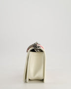 Chanel White and Pink Medium Boy Bag in Patent Leather and Tweed with Ruthenium Hardware