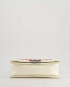 Chanel White and Pink Medium Boy Bag in Patent Leather and Tweed with Ruthenium Hardware