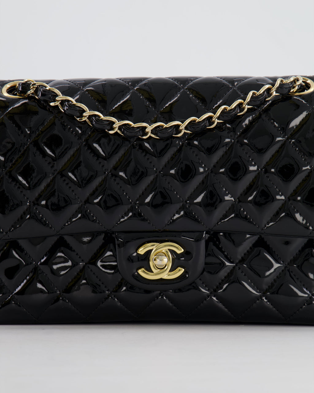 Chanel Black Medium Classic Double Flap Bag in Patent Leather with Gold Hardware