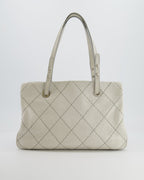 Chanel Light Grey Matelasse Leather Shoulder Tote Bag with Silver Hardware