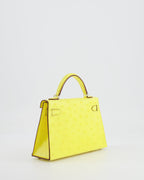 Hermès Mini Kelly II 20cm Bag in Jaune Citron Ostrich Leather with Palladium Hardware