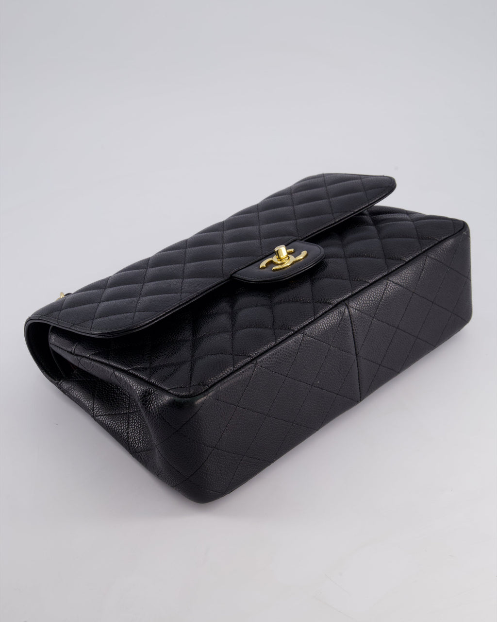 Chanel Black Jumbo Classic Double Flap Bag in Caviar Leather with Gold Hardware