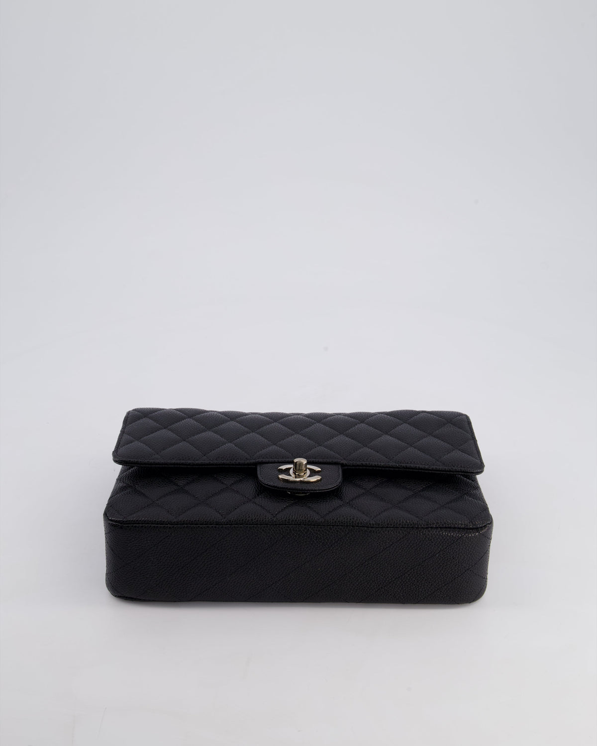 Chanel Medium Black Classic Double Flap Bag in Caviar Leather with Silver Hardware