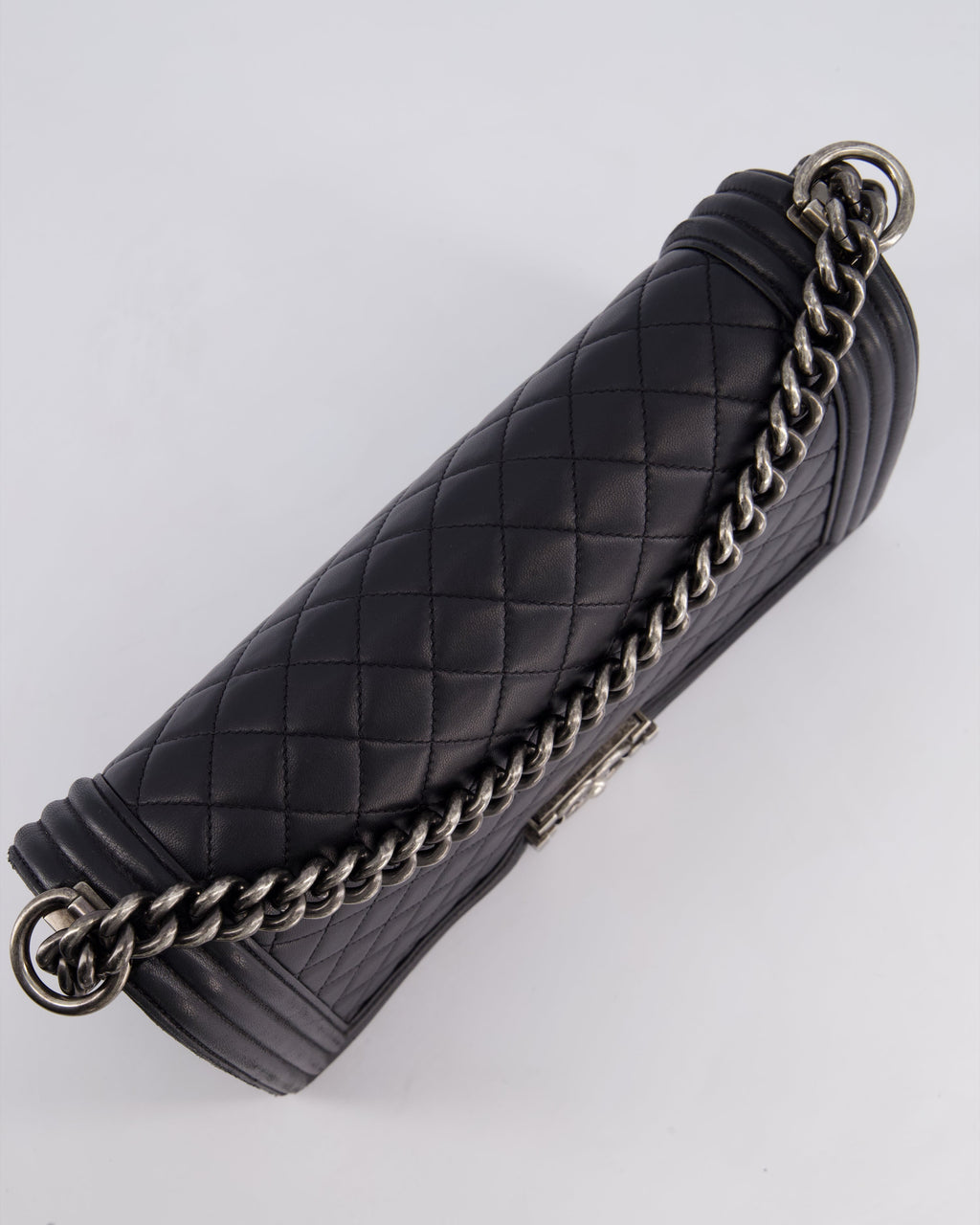 Chanel Black Medium Boy Bag in Lambskin Leather with Ruthenium Hardware
