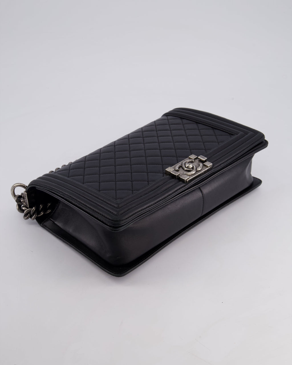 Chanel Black Medium Boy Bag in Lambskin Leather with Ruthenium Hardware