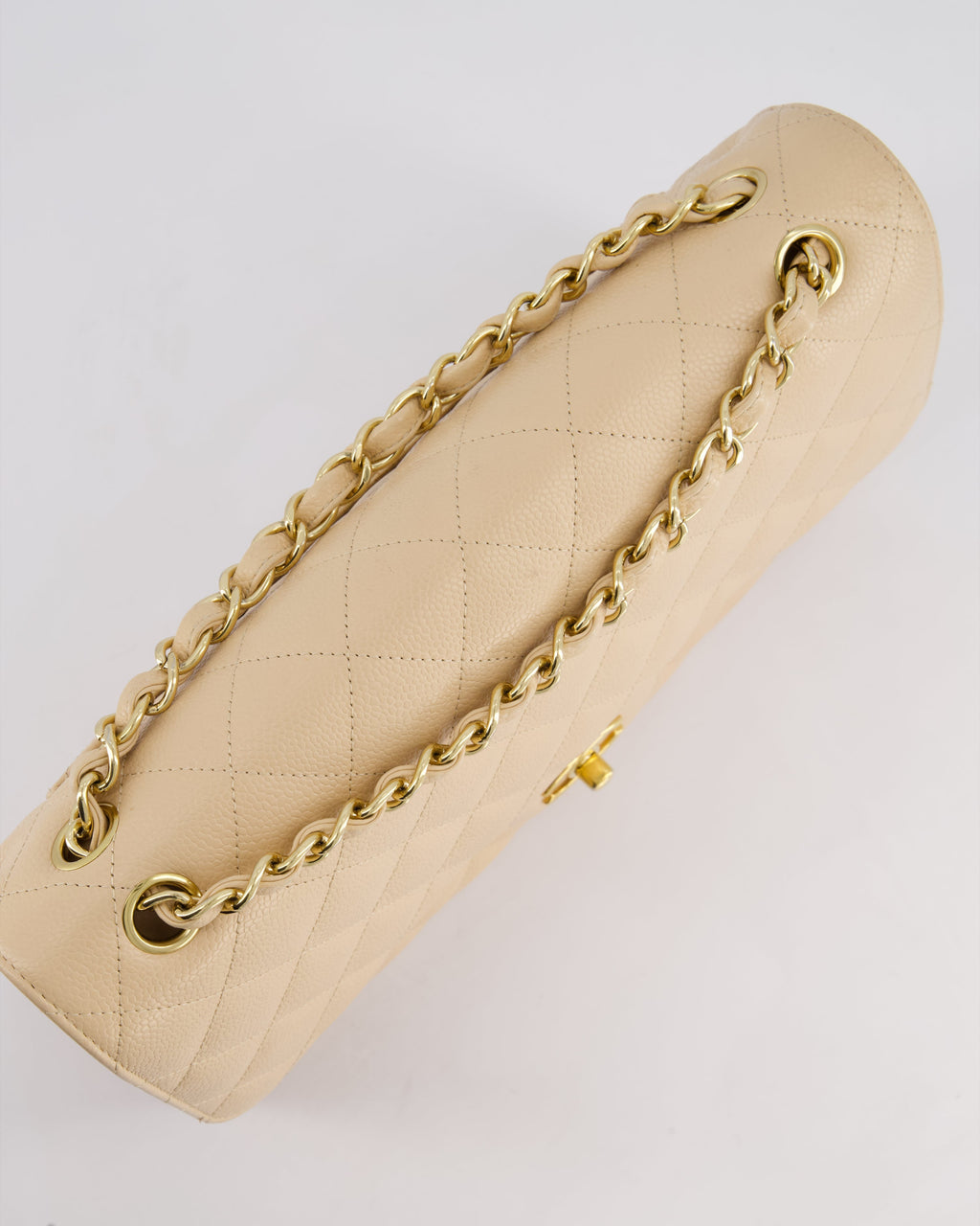 Chanel Beige Jumbo Classic Double Flap Bag in Caviar Leather with Gold Hardware