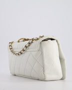 Chanel White Single Flap Bag Aged Calfskin Leather with Antique Gold Hardware