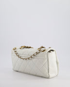 Chanel White Single Flap Bag Aged Calfskin Leather with Antique Gold Hardware