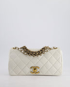 Chanel White Single Flap Bag Aged Calfskin Leather with Antique Gold Hardware