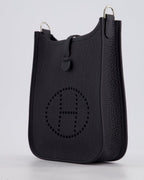 Hermès Mini Evelyne 16 Bag in Caban Clemence Leather with Palladium Hardware & Blue Zanzibar/Caban Wool Strap