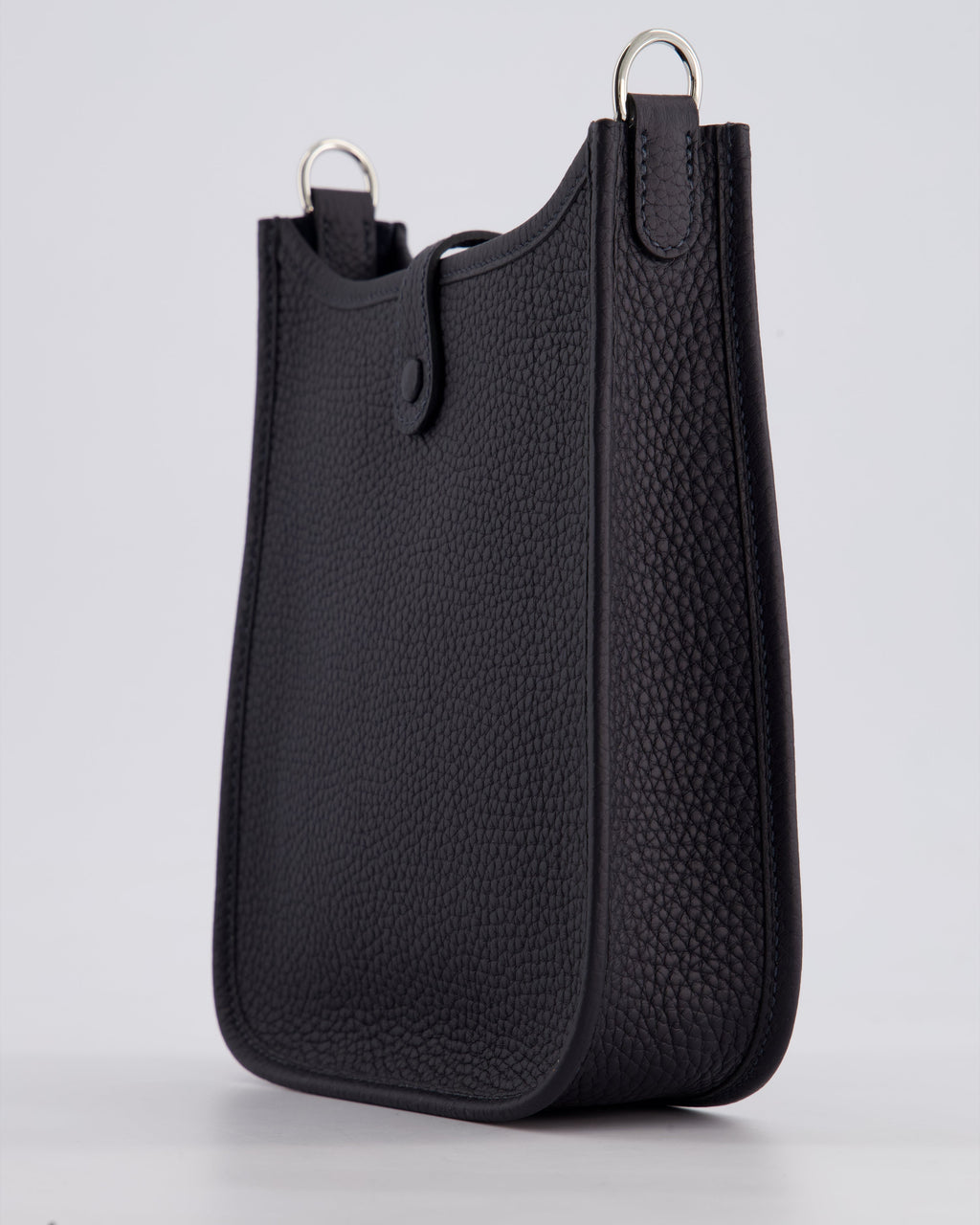 Hermès Mini Evelyne 16 Bag in Caban Clemence Leather with Palladium Hardware & Blue Zanzibar/Caban Wool Strap