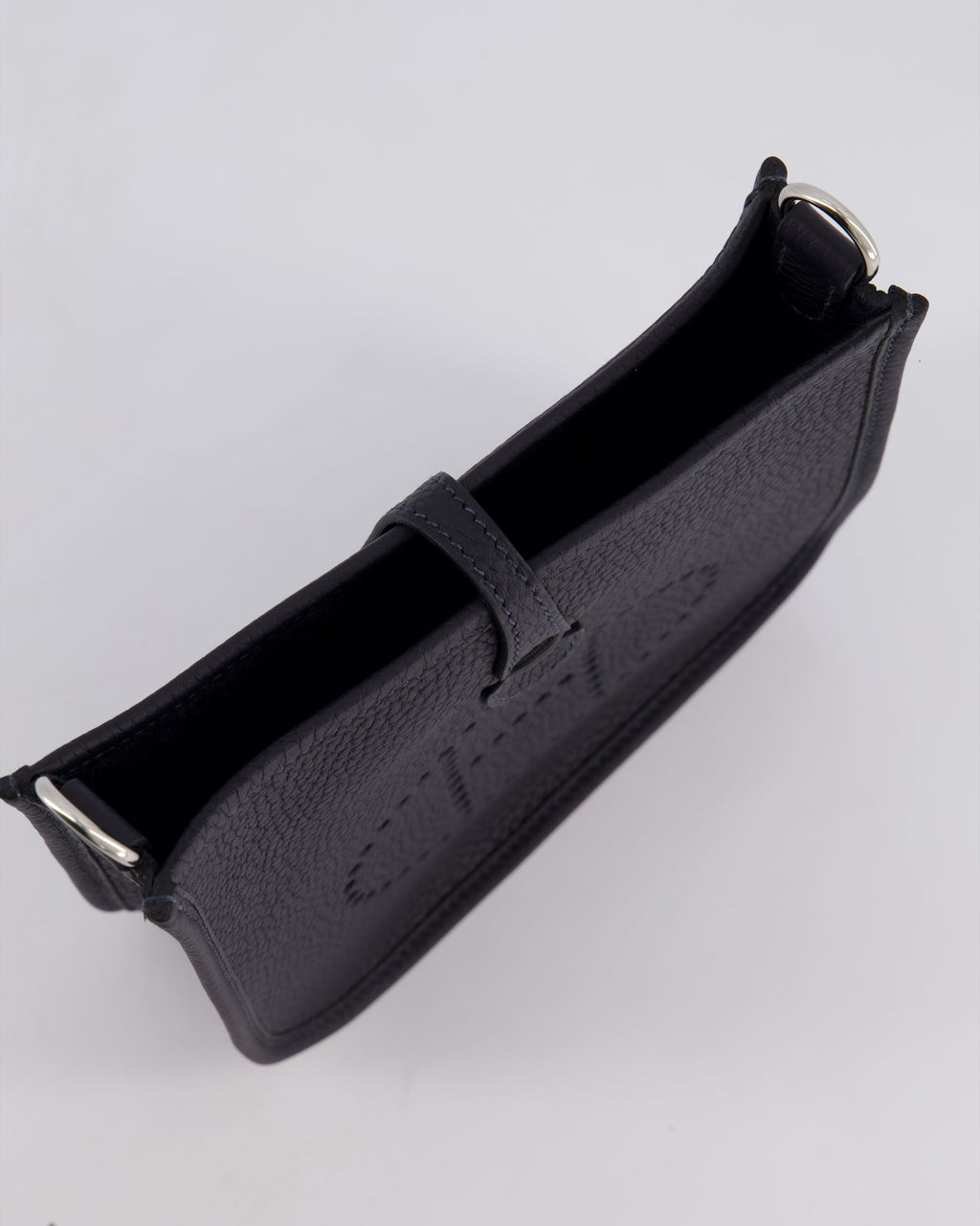 Hermès Mini Evelyne 16 Bag in Caban Clemence Leather with Palladium Hardware & Blue Zanzibar/Caban Wool Strap