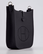 Hermès Mini Evelyne 16 Bag in Caban Clemence Leather with Palladium Hardware & Blue Zanzibar/Caban Wool Strap