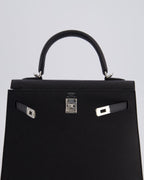 Hermès Kelly Bag Sellier 25cm in Noir Epsom Leather with Palladium Hardware