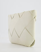 Bottega Veneta White Intrecciato Large Leather Clutch Bag with Silver Hardware