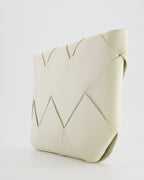 Bottega Veneta White Intrecciato Large Leather Clutch Bag with Silver Hardware