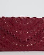 Alaïa Burgundy Patent Leather Floral Oum Clutch Bag with Silver Hardware RRP £2,200