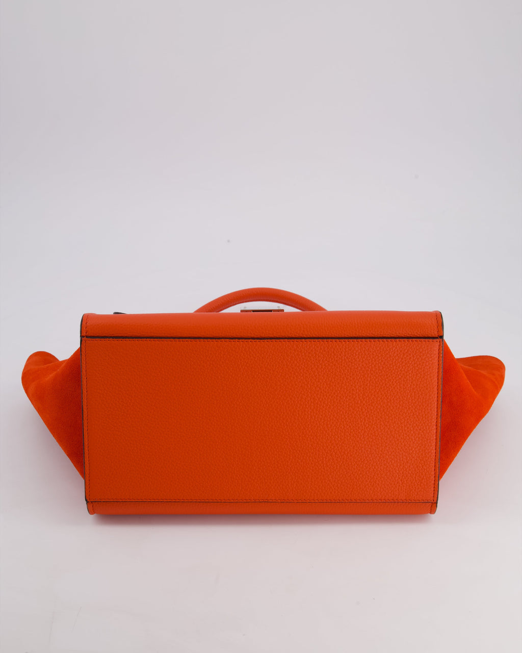 Celine Orange Calfskin & Suede Medium Trapeze Bag with Silver Hardware