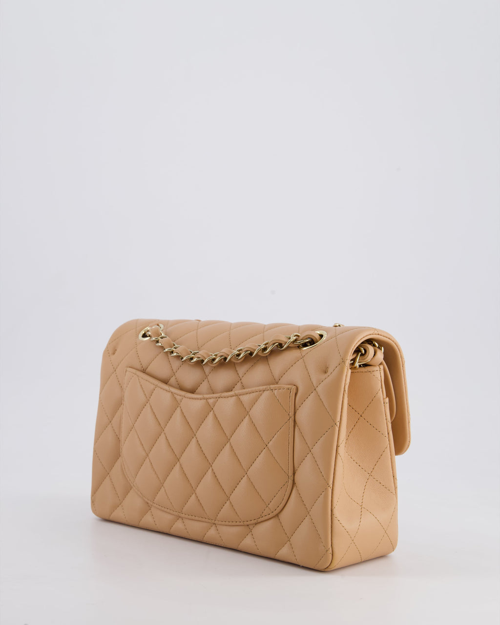 Chanel Beige Small Classic Double Flap Bag in Lambskin Leather with Champagne Gold Hardware