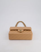 Chanel Beige Small Classic Double Flap Bag in Lambskin Leather with Champagne Gold Hardware