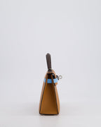 *RARE* Hermès Mini Kelly II Tricolour 20cm Bag In Gold, Ebene and Bleu Celeste Epsom Leather with Palladium Hardware